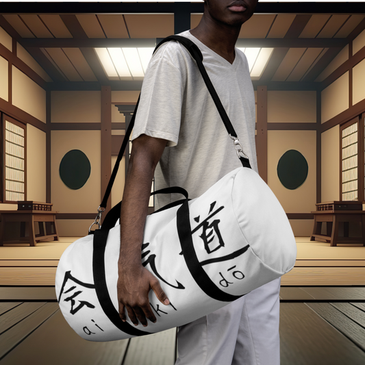 Aikido Kanjis White Duffel Bag