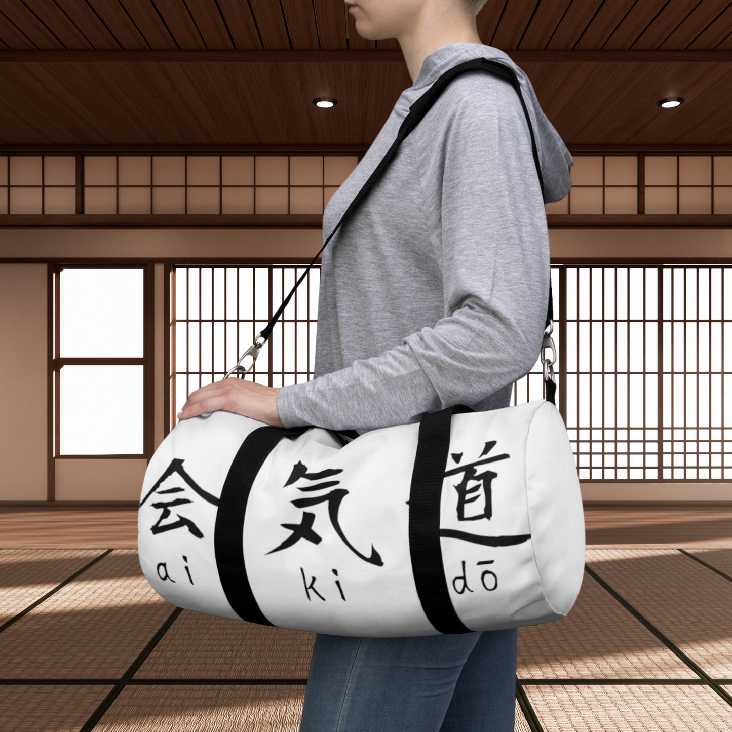 Aikido Kanjis White Duffel Bag